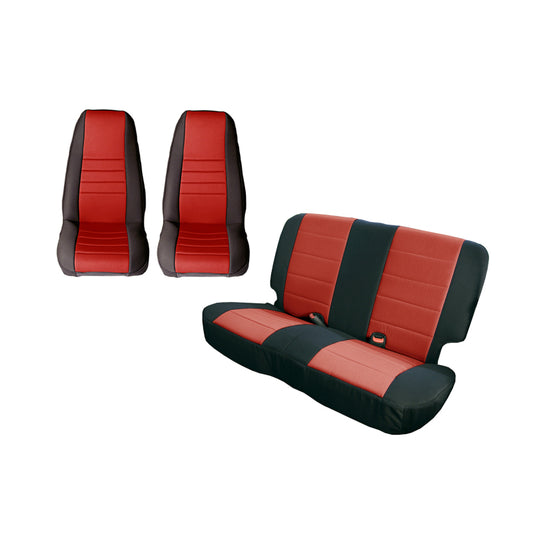 Rugged Ridge Seat Cover Kit Black/Red 80-90 Jeep CJ/YJ