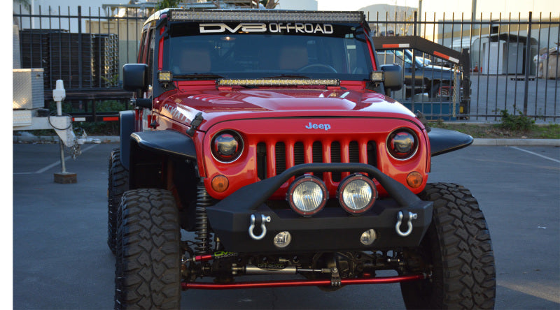 DV8 Offroad 07-18 Jeep Wrangler JK Over Windshield 50in Light Bar Mount - Black Steel