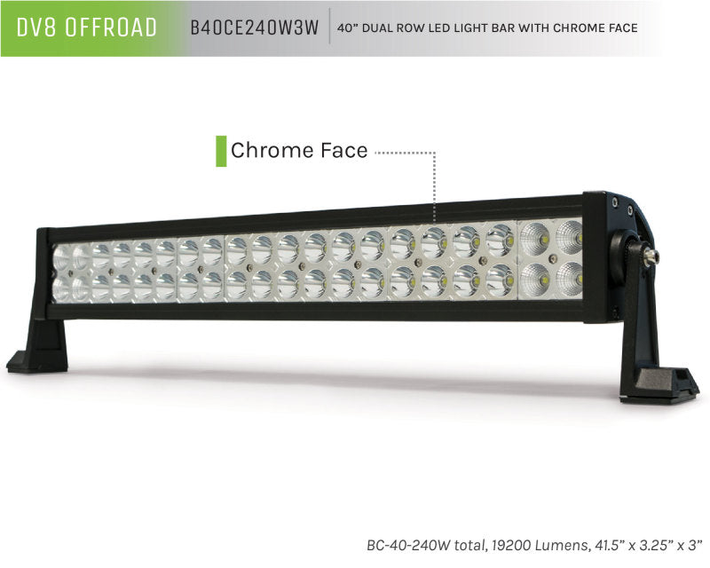 DV8 Offroad Dual Row LED Light Bar With Chrome Face 40 Inch