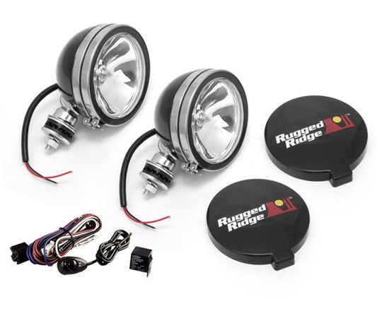 Rugged Ridge 6in Halogen Light Kit Black Steel Housings