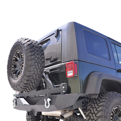 DV8 Offroad 07-18 Jeep Wrangler JK Rear Aluminum Bumper w/ Tire Carrier - Black